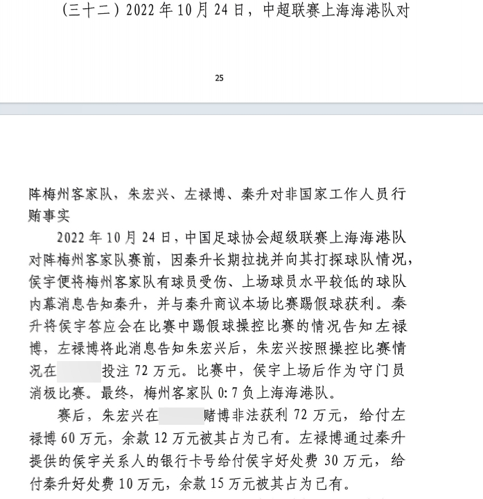 網(wǎng)傳判決書:梅州0-7海港,梅州守門員侯宇收30萬好處費(fèi)消極比賽