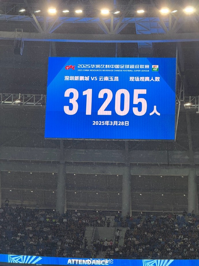 新鵬城新賽季首個主場現(xiàn)場觀眾31205人,為隊史最高上座人數(shù)